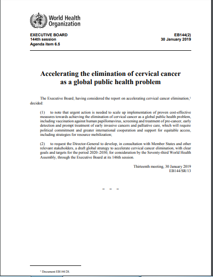 世界卫生组织发文，倡议消除宫颈癌